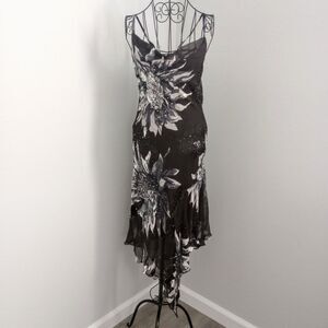 Vintage Beaded Floral Silk Gothic Prom Dress